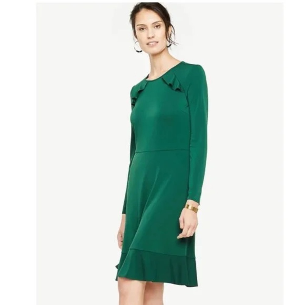 Ann Taylor knit emerald ruffle dress